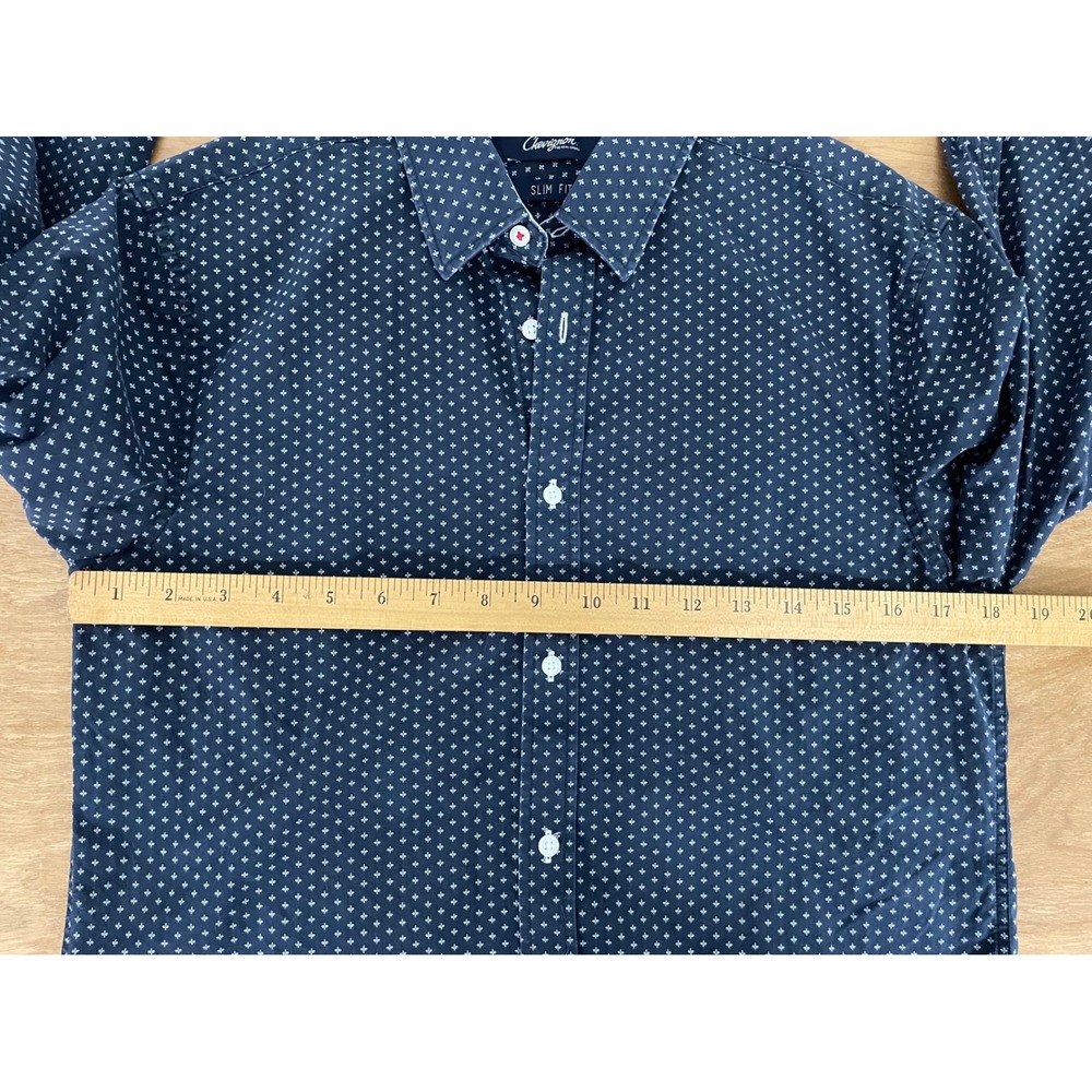 Chevignon Mens Slim Fit Navy Blue Cross Print Long Sleeve Button Down Shirt S - Picture 5 of 8